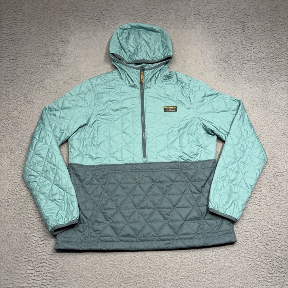 L.L. Bean Quilted Hooded Pullover Jacket in Mint and Slate